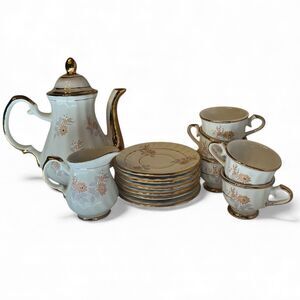 Artas Armağan Seramik Tea Set 14pc Floral Gold Trim Turkish Porcelain Vintage